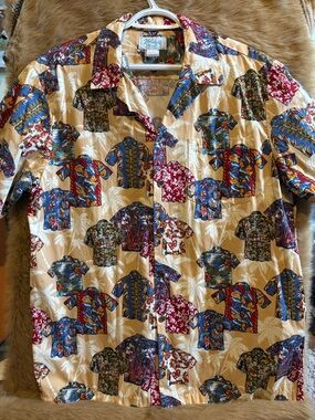 RJC Men’s Cream Short-Sleeve Hawaiian Shirt with Multicolor Print